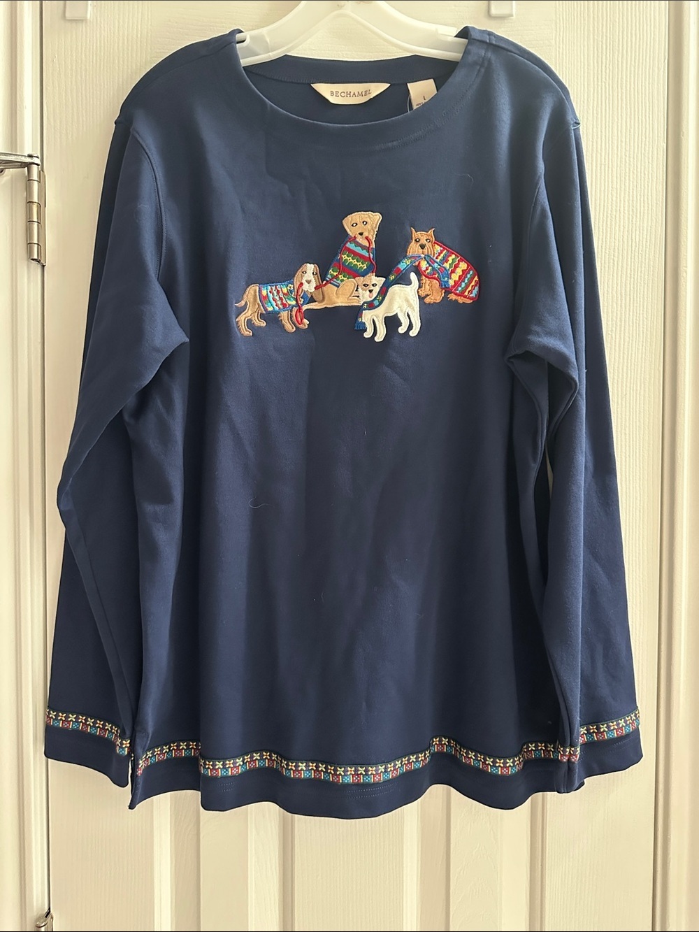 Bechamel Vintage 90s Dog Embroidered Navy Tunic Deadstock NWT Grandmacore